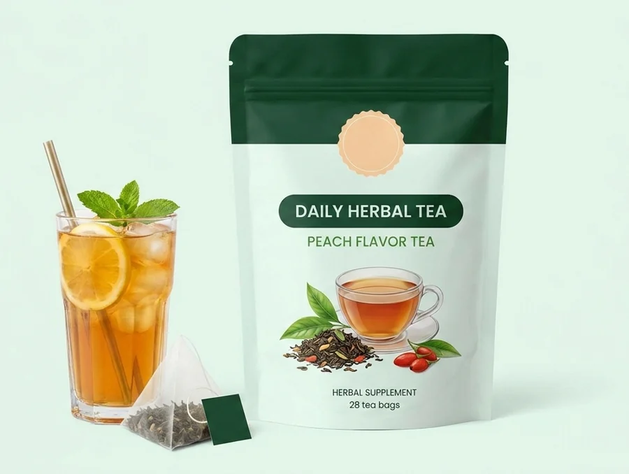 Sipeva Daily Tea pouch with a glass of iced tea